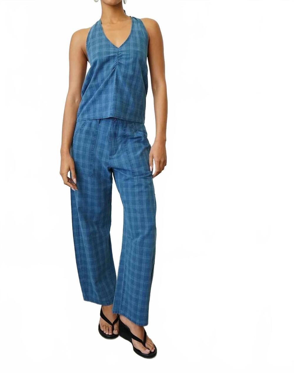 NEW LNA cross creek plaid pant in vintage blue